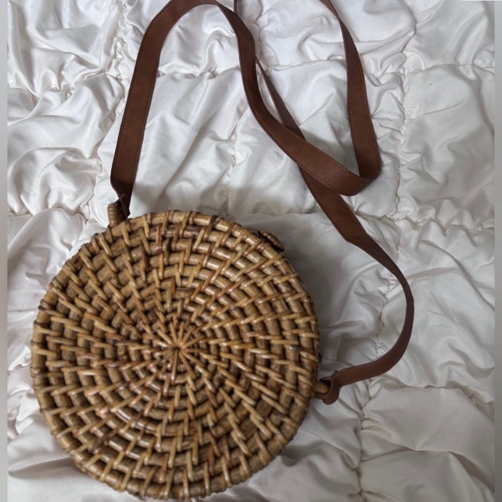 Forever 21 Brown Woven Round Crossbody Bag